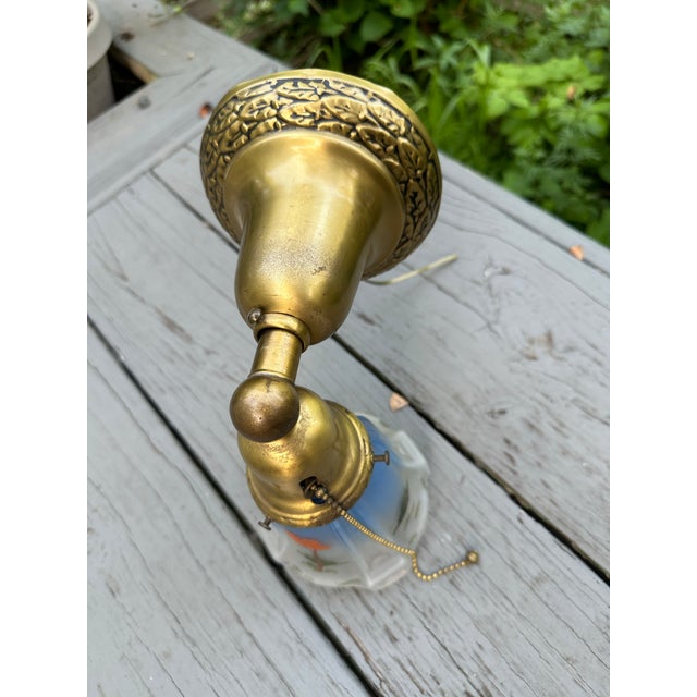 Vintage Brass Wall Sconce With Vintage Painted Shade For Sale - Image 4 of 8