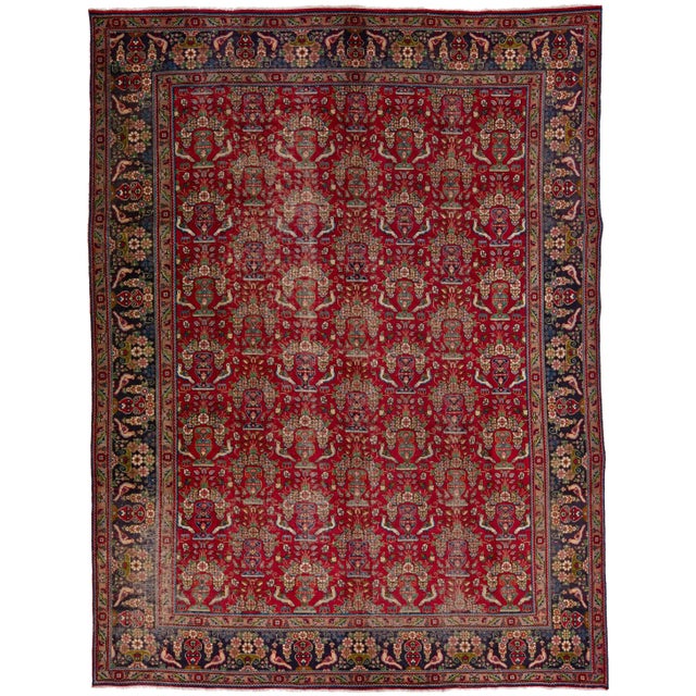 20th Century Antique Persian Tabriz Handmade Red Wool Rug With Allover Pattern For Sale - Image 9 of 9