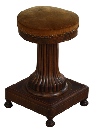 Antique French Piano Stool in Oak and Velvet, Mid-19th Century