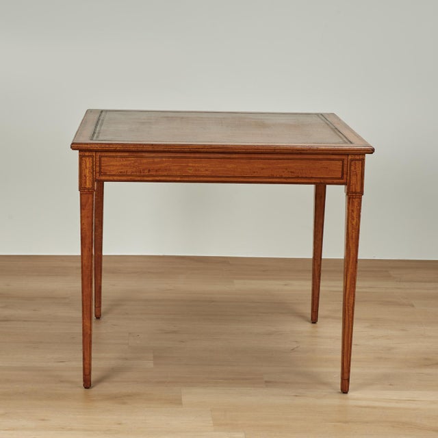 English Antique English Leather Top Game Table For Sale - Image 3 of 7