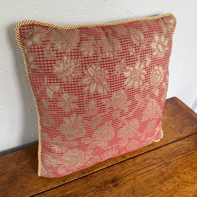 Late 20th Century Late 20th Century Red and Gold Floral Jacquard Pillow With Twisted Rope Cord For Sale - Image 5 of 8