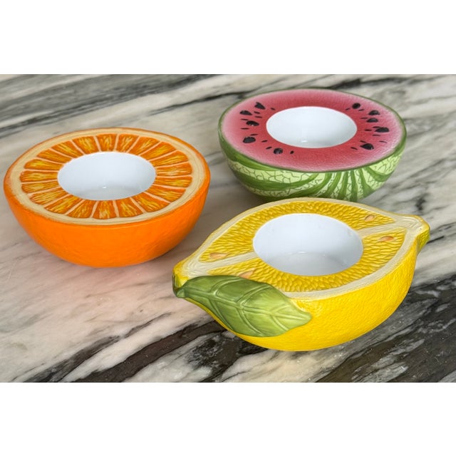 Glass Vintage Cermamic Fruit Motif Tealight Candle Holders - Set of Three For Sale - Image 7 of 16