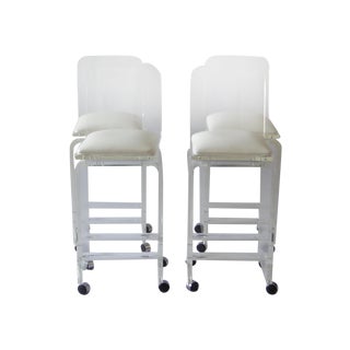 Mid-Century Set of 4 Lucite Swivel Bar Stools For Sale