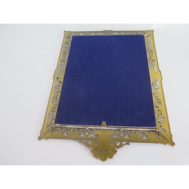 Hollywood Regency Heavy Italian Brass Filigree Hollywood Regency Domed Glass Picture Frame For Sale - Image 4 of 7