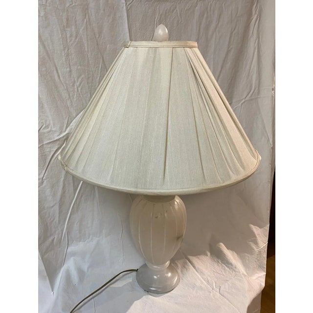 Alabaster Base White Lamp By Di Erra for Sarreid Heavy Base Showroom Sample Shade is 19.5" diameter