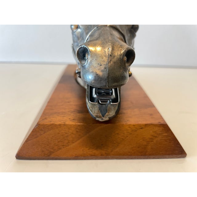 Vintage Ted Arnold Ltd. Brass Washed Horse Head Stapler on Walnut Stand For Sale - Image 12 of 12