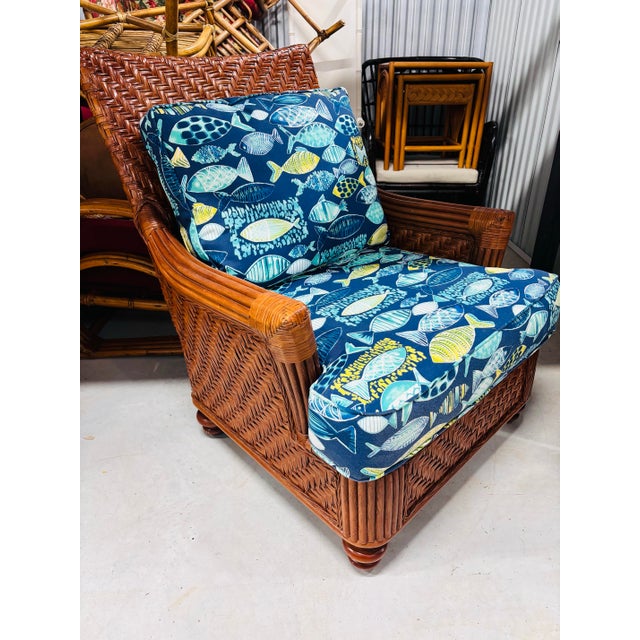 Braxton Culler wicker rattan accent lounge chair with leather bindings. Well made, comfortable chair with strong...