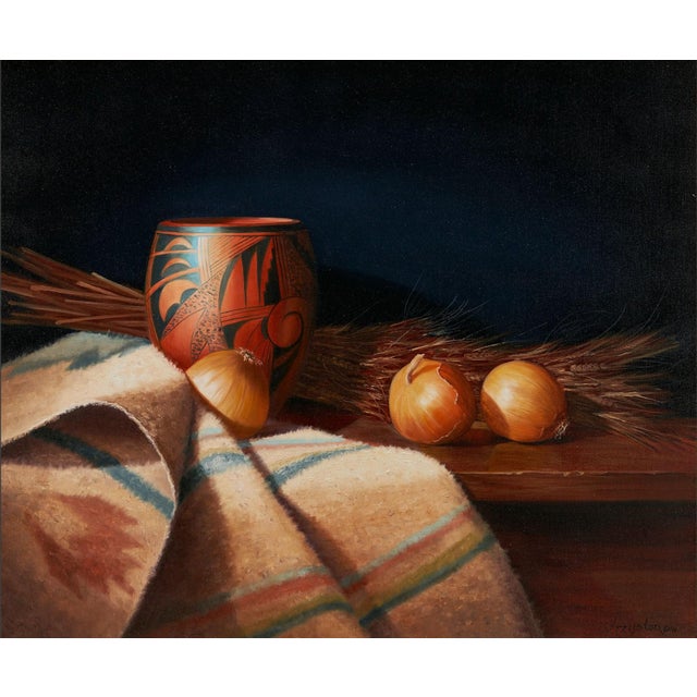 Sue Krzyston (Arizona, b. 1948) oil on canvas still life painting titled "Textures From Nature". Depicting an arranged...