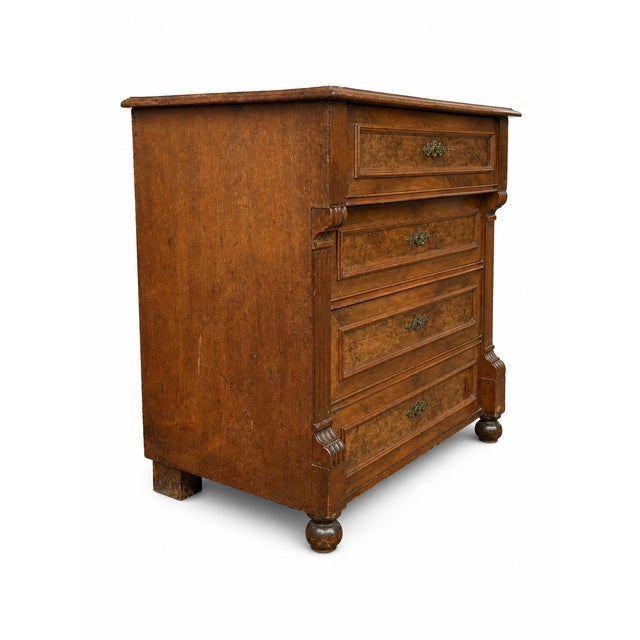 Brown Antique Louis Philippe Chest of 4 Drawers in Walnut and Burl Veneer, 1920s For Sale - Image 8 of 11