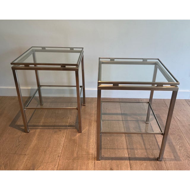 1970s 1970s brushed steel side tables by Guy Lefèvre for Maison Jansen - a Pair For Sale - Image 5 of 12