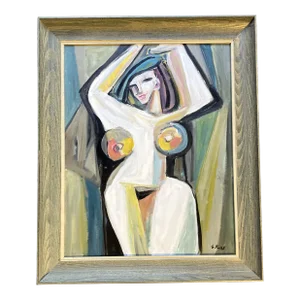 Contemporary Original Stewart Ross Abstract Female Nude Modernist Painting Vintage Frame