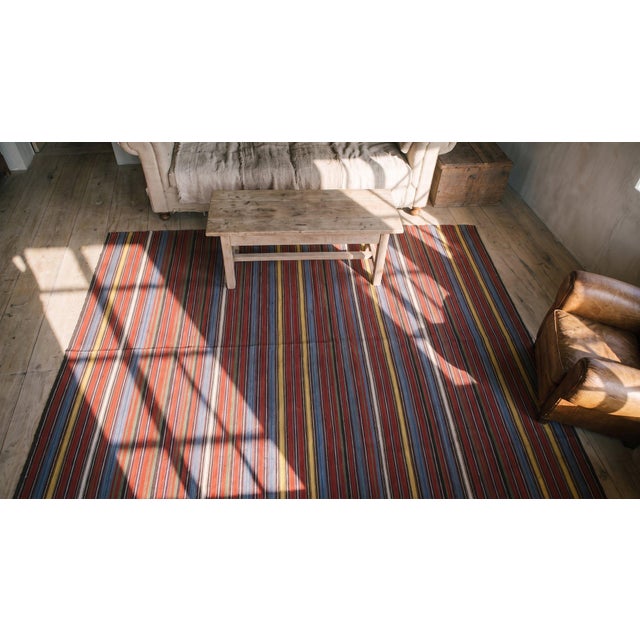 1900s Multicolor Striple Kilim Antique n.w. Persian Flat-Weave Rug 6' X 6'6" Wool Carpet For Sale - Image 9 of 9