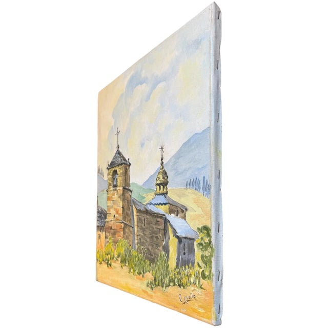A captivating oil painting depicting the Ermita de Santiago de Triacastela, a serene scene along the renowned Camino de...