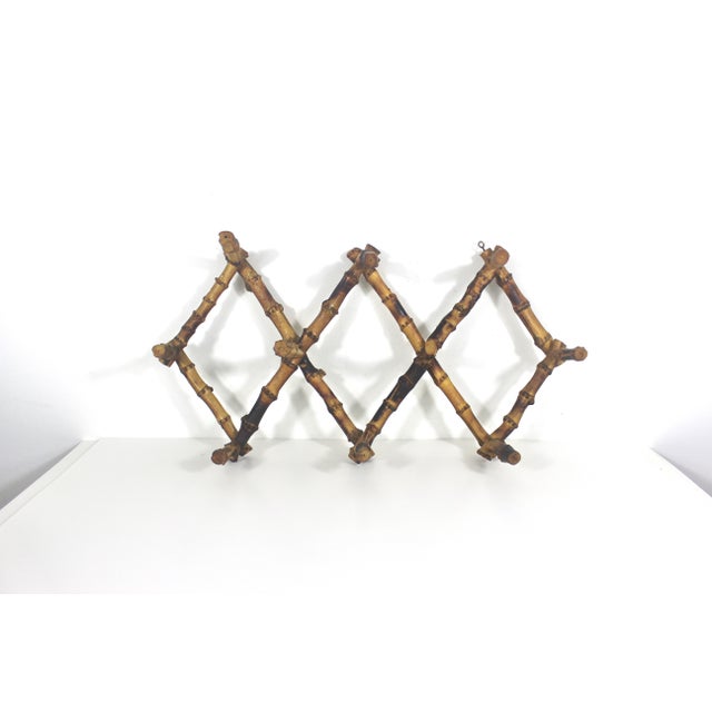 Early 20th Century Burnt Bamboo Accordion Wall Rack Hooks French Coat Hook Victorian For Sale - Image 14 of 14