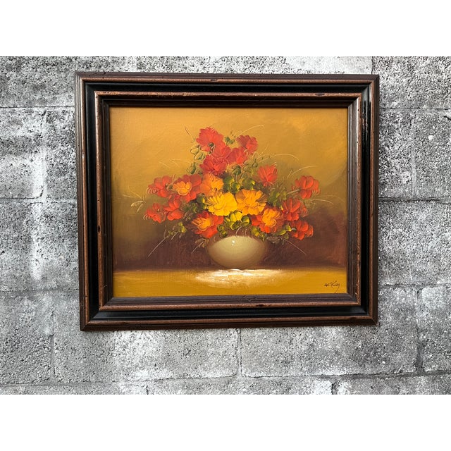 1960s Vintage Floral Arrangement, Original Oil Painting on Canvas, Framed and Signed by the Artist. Circa 1960s For Sale - Image 5 of 15