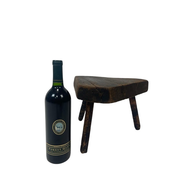 Early 20th Century Primitive Hand-Worn Wooden Milking Stool For Sale - Image 4 of 12