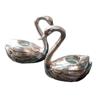 1950s Godinger Silver Plated Swan Candle Holders- Set of 2 For Sale