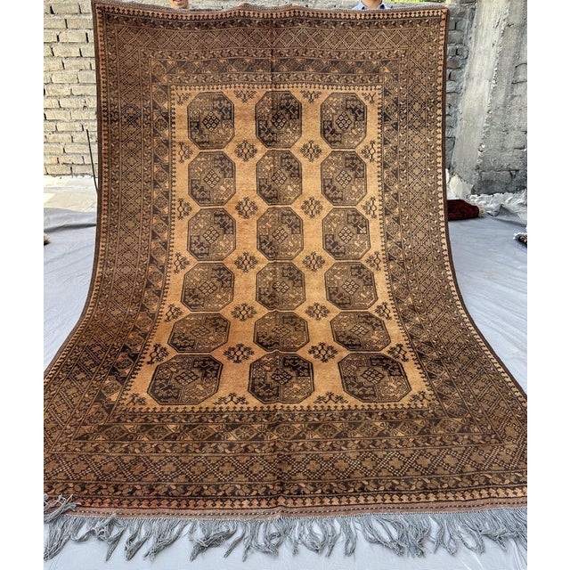 Textile Terracotta Design Camel Turkmen Bokhara Hand-Knotted Wool Rug - 6'7" X 9'7" For Sale - Image 7 of 12