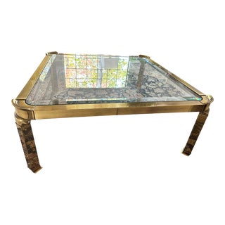 1970s Mastercraft Solid Brass & Beveled Glass Coffee Table For Sale