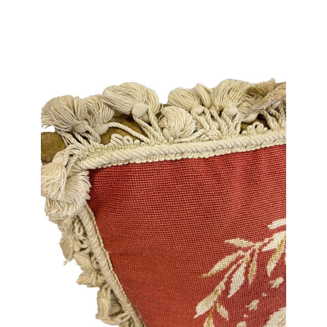 Traditional Needlepoint Pillow With Tassel Fringe For Sale - Image 3 of 6