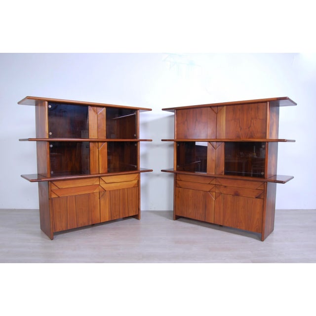 Beautiful pair of 1950s design sideboards, adhesive brand on the doors: “creations by architects t. Ammannati & g p....