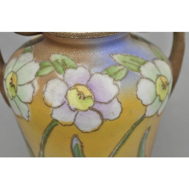 Nippon Sharkskin Decorated Royal Kinjo Japan Hand Painted Porcelain Handled Vase For Sale - Image 4 of 17