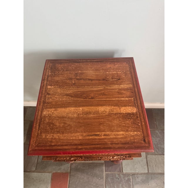 Listing is for a primitive Moorish style square side table with open latticework panels on each side with spindles...