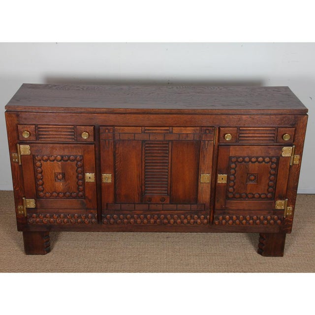 Oak and Brass Sideboard in the style of Charles Dudouyt, 1940 For Sale - Image 4 of 12