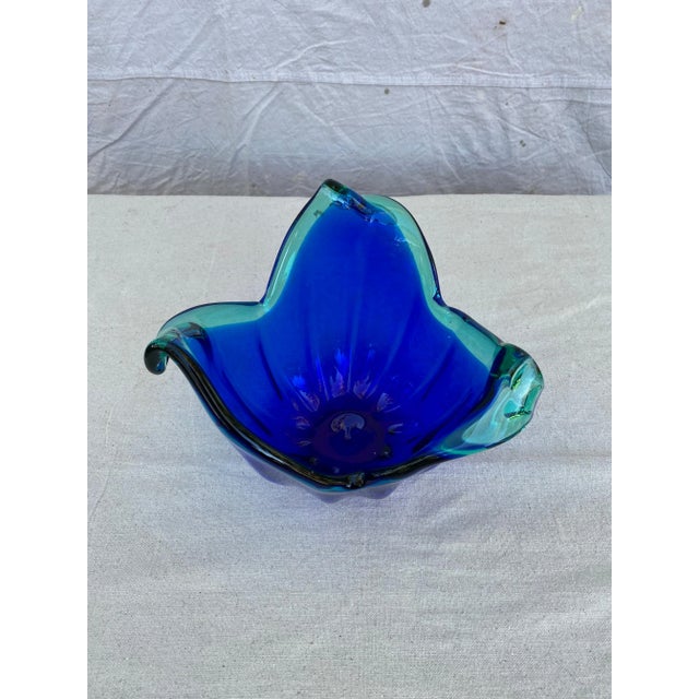 Mid-Century Modern 1960s Blue Murano With Teal Green Accents Vase For Sale - Image 3 of 13
