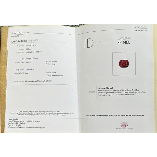 Early 21st Century 5.04 Carat Vivid Red Burmese Spinel Ring, Size 7.5 For Sale - Image 5 of 5