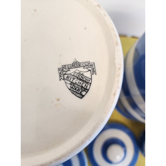 1930's T. Green Cornish Ware Blue and White Ceramic Canister - Set of 4 For Sale - Image 11 of 12