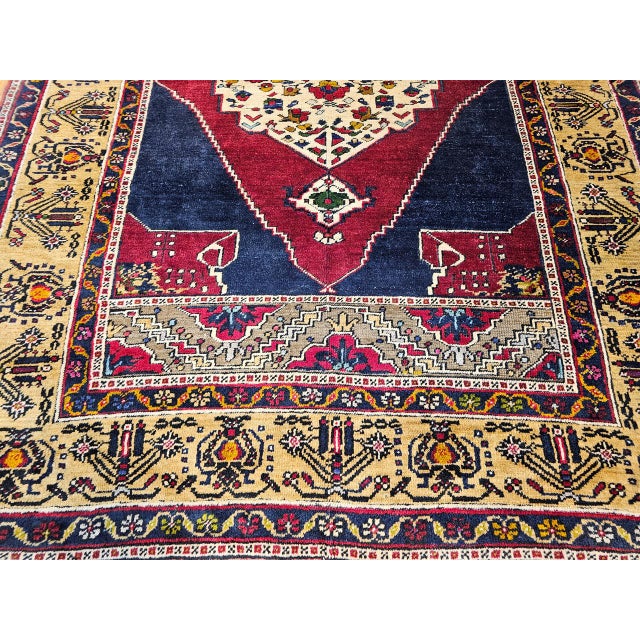 Turkish Vintage Turkish Oushak Area Rug, Hand-Knotted Geometric, Navy & Red, 6' x 9' For Sale - Image 3 of 17