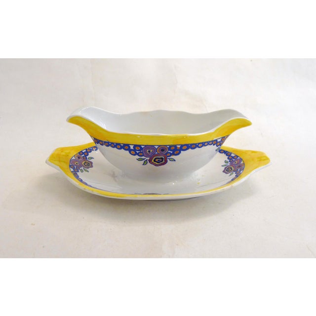 Art Deco Earthenware Floral Decoration Gravy Boat by Boch Frères La Louvière, 1920 For Sale - Image 3 of 13