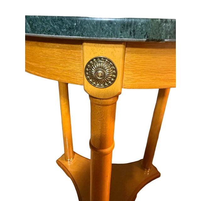 Late 20th Century Empire Style Green Marble Top Round Accent Table With Column Legs For Sale - Image 6 of 9