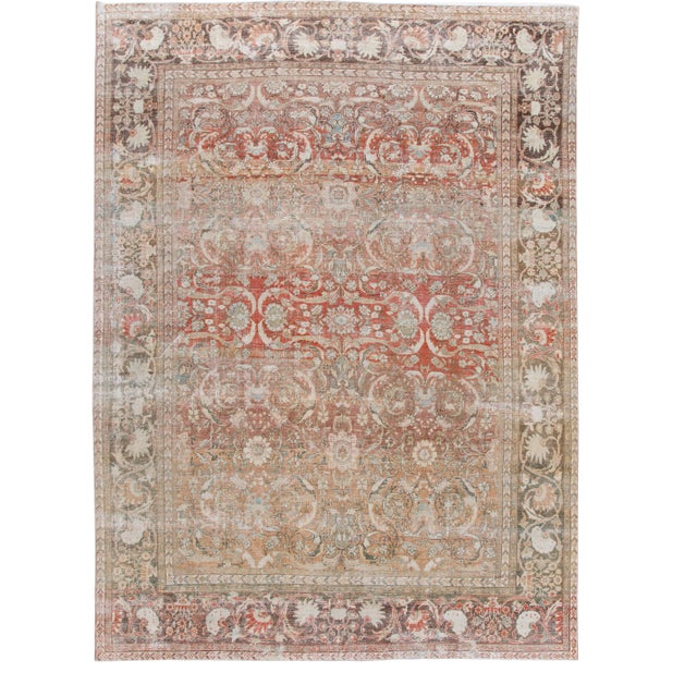 Antique Shabby Chic Red Mahal Wool Rug For Sale