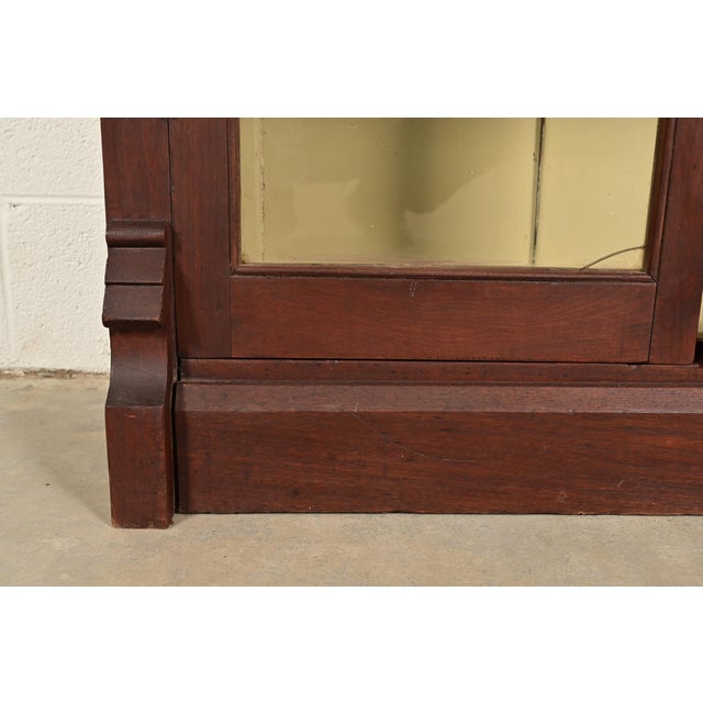 Brown Antique American Empire Carved Walnut Bookcase Cabinet, Circa 1900 For Sale - Image 8 of 12