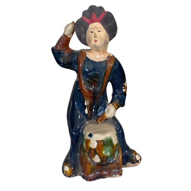 Ceramic Vintage Chinese Ancient Tang Dynasty Style Court Female Musician Figure 10" H For Sale - Image 7 of 8