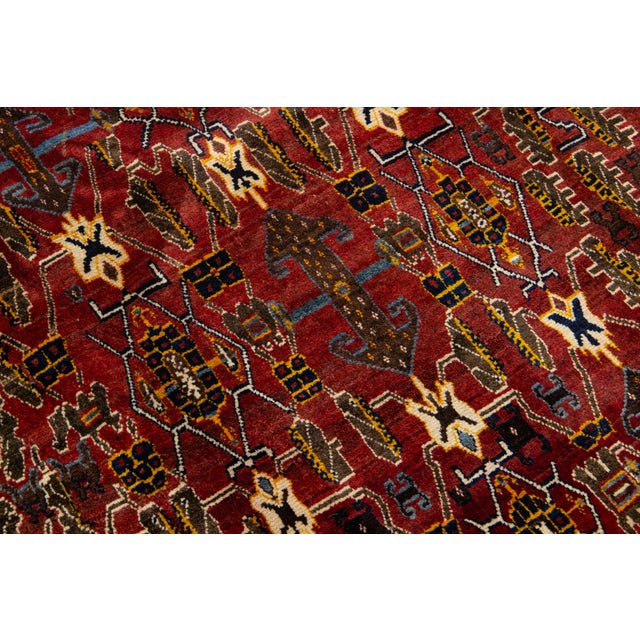 5 X 8 Vintage Shiraz Persian Wool Rug Handmade in Burgundy Red For Sale - Image 9 of 9