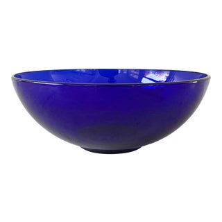 Vintage Cobalt Blue Glass Serving Bowl For Sale
