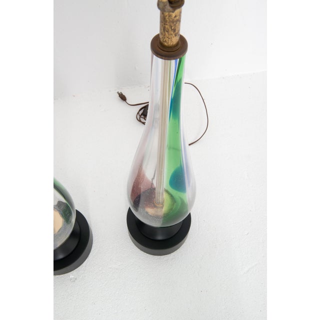 Black Pair of Mid Century Modern Multi Color Blown Glass Lamps For Sale - Image 8 of 12