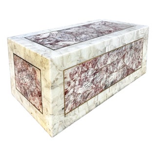 Vintage Modern Stone Coffee Table With Pink Onyx Inset on Casters | Signed by Mueller’s of Mexico With Arturo Pani in Late 20th Century For Sale