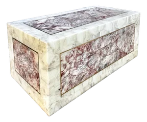 Vintage Modern Stone Coffee Table With Pink Onyx Inset on Casters | Signed by Mueller’s of Mexico With Arturo Pani in Late 20th Century
