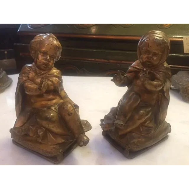 Pair of Gold Bronze Statue For Sale - Image 9 of 9