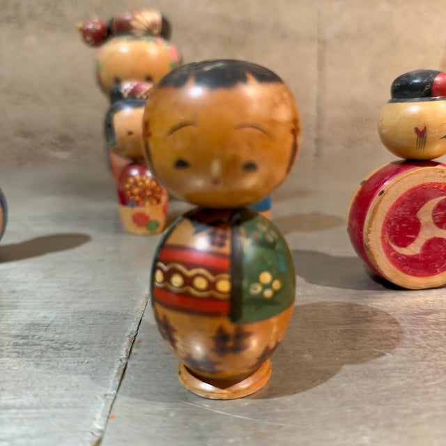 Red Group of Vintage Japanese Kokeshi Bobble Head Dolls Mid Century Japan For Sale - Image 8 of 17