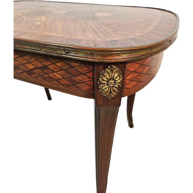 French Louis XV Style Marquetry Side Table With Bronze Accents, Circa 1900 For Sale - Image 10 of 14
