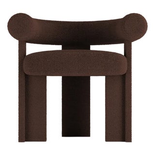 Collector Modern Cassette Chair Fully Upholstered in Bouclé Dark Brown Fabric by Alter Ego For Sale