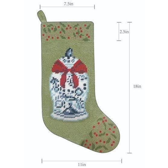 Chinoiserie Holiday Ginger Jar Needlepoint Stocking, Large For Sale - Image 3 of 3