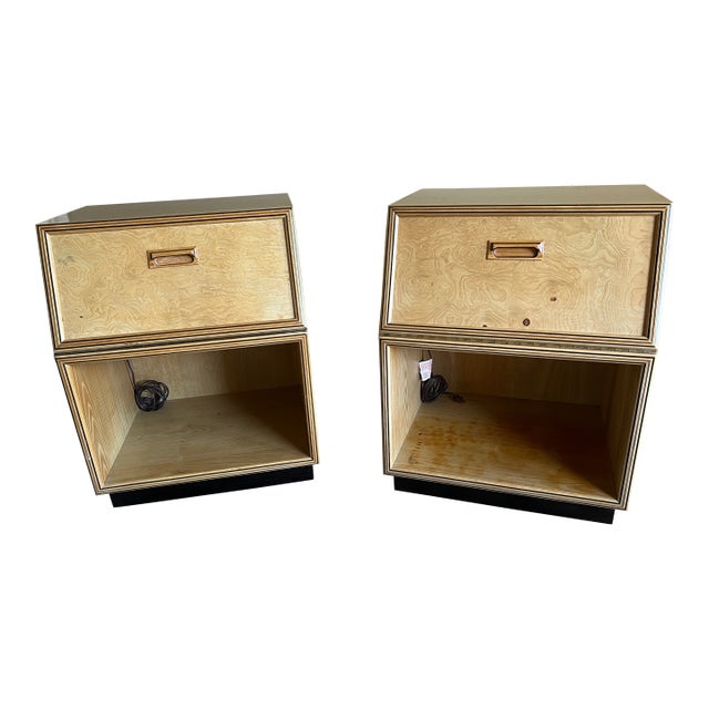 Pair of Vintage Henredon Scene Two Burlwood Nightstands For Sale