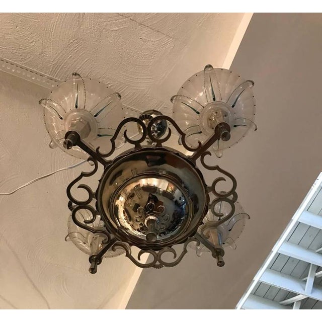 Art Deco French Art Deco Opalescent Chandelier For Sale - Image 3 of 8
