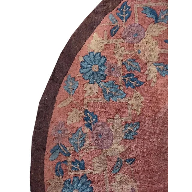 Art Deco 1930s Pink Rose Open Field Floral Antique Chinese Art Deco Rug 5' X 7'10" Knotted Wool Carpet For Sale - Image 3 of 9